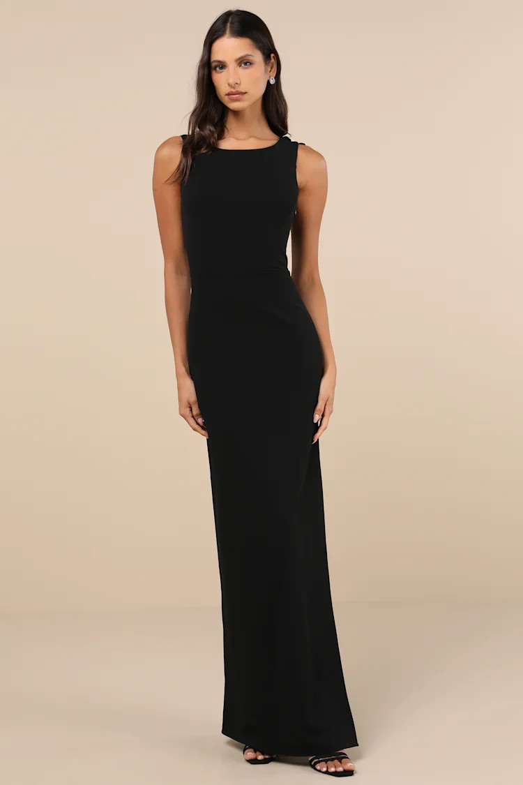 Perfected Poise Black Bow Dress Black Maxi Dress Black Fall Dress Black Winter Dress Outfit 2025 | Lulus