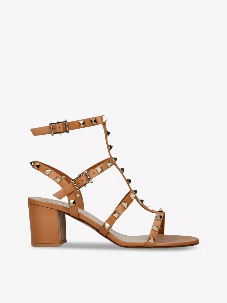 Rockstud open-toe leather heeled sandals | Selfridges