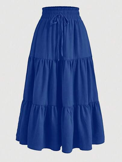 Solid Color Layered Pleated Elastic Waist Skirt, Vacation Spring | SHEIN