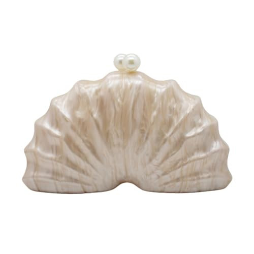 FIWADELF Acrylic Seashell Evening Clutch Pearl Purse for Women Luxury Marble Handbag Shoulder Crossbody Bag Wedding Party Purses (Champagne) | Amazon (US)