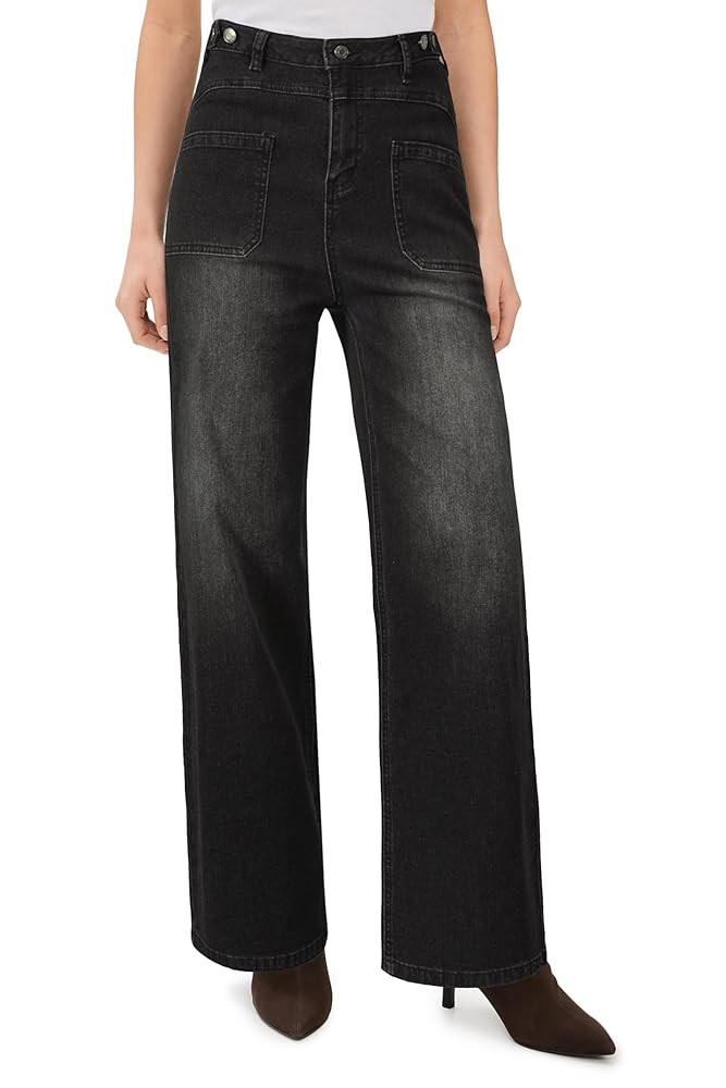 Arach&Cloz Jeans de mezclilla de cintura ajustable con botones de cintura alta y pierna ancha par... | Amazon (US)