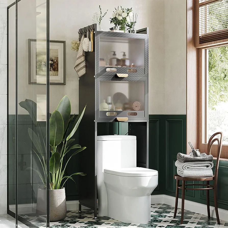 NETEL Over The Toilet Storage Cabinet with Flip Door, 3-Tier Bathroom Shelf Over Toilet, Bathroom... | Amazon (US)
