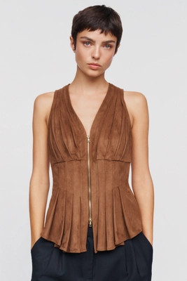 Maeve Viki Faux Suede Zip Front Waisted Top | Anthropologie (US)