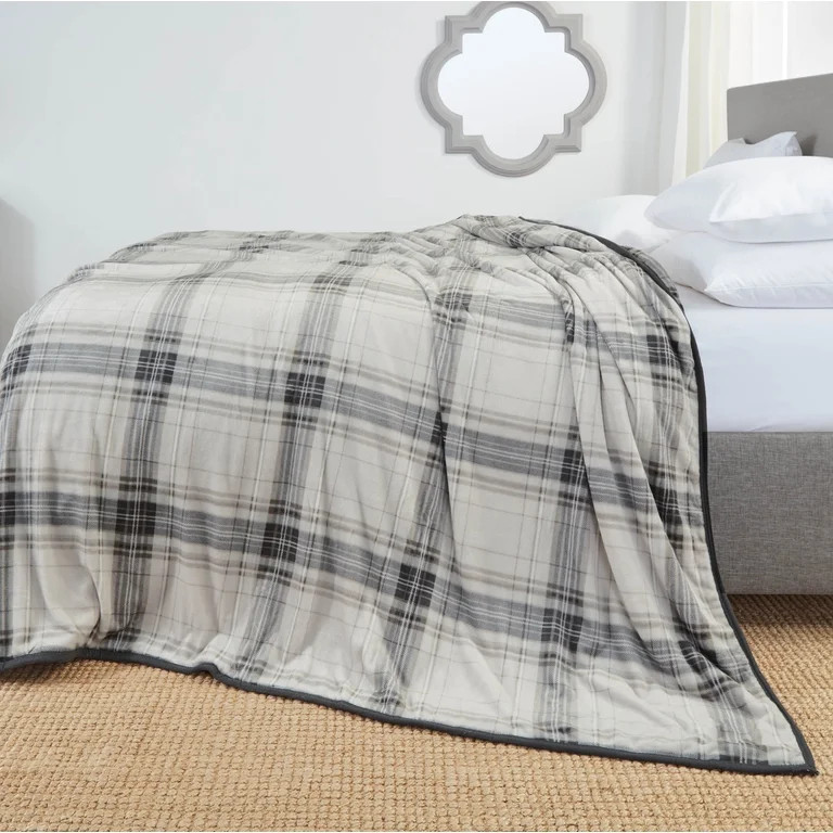 Nestl Ultra Plush Heavy Thick Raschel Imitation Mink Bed Blanket, 55 x 82, Gray Plaid | Walmart (US)