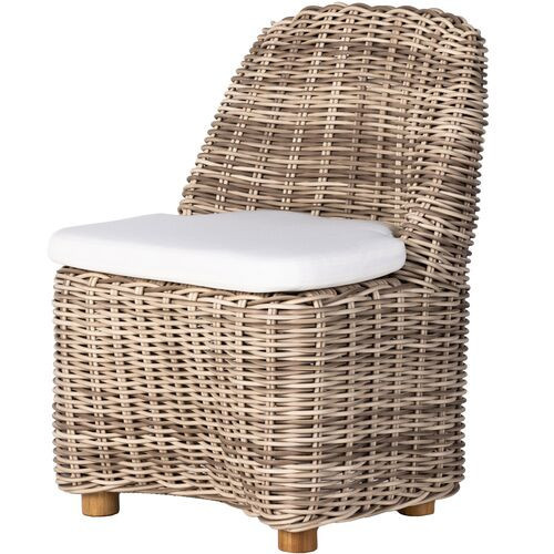 Makara Outdoor Dining Side Chair - Chunky Woven Sand/Ivory - White | One Kings Lane