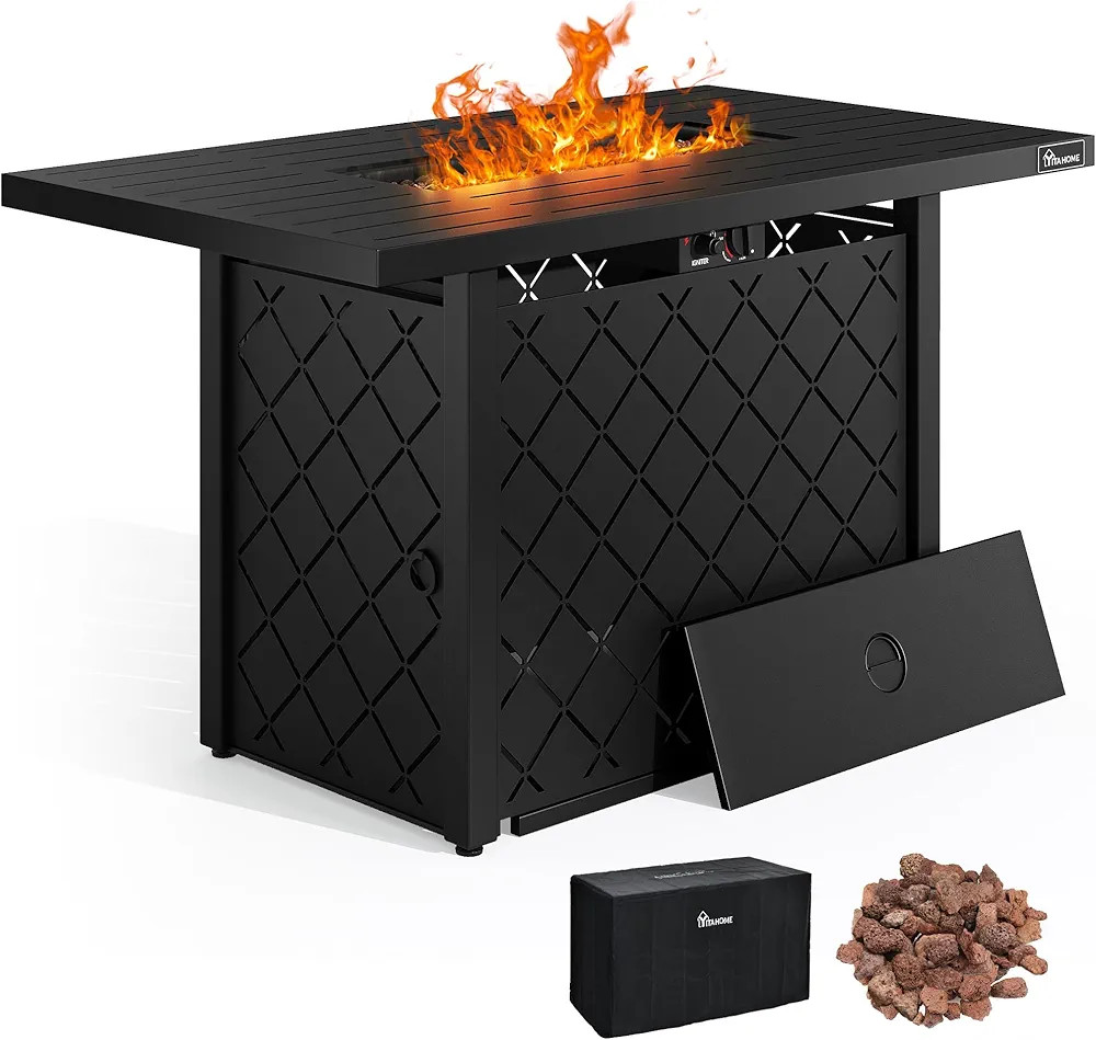 YITAHOME 43 Inch Propane Fire Pit Table, 50,000 BTU Gas Fire Pit with Ignition Systems, Iron Tabl... | Amazon (US)