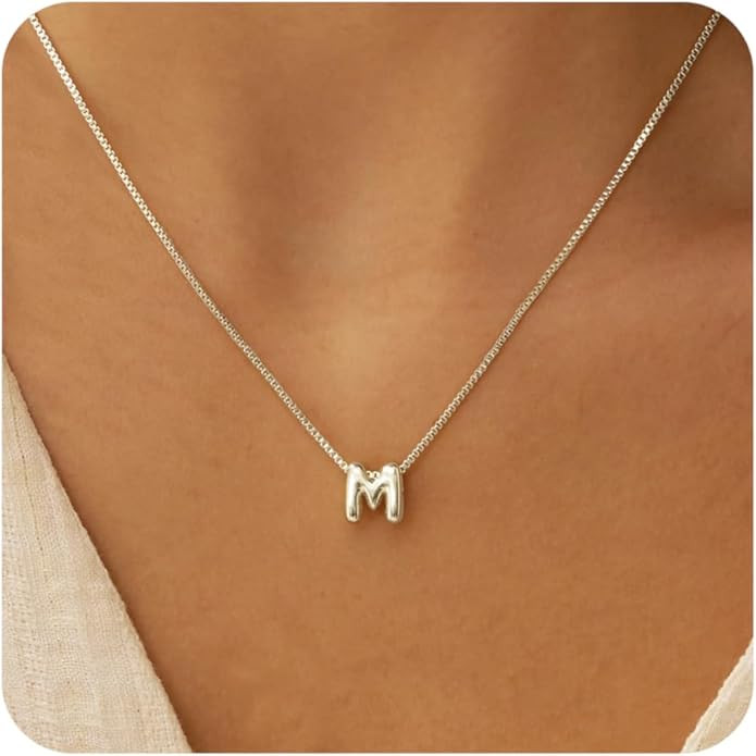 Bubble Gold Letter Necklace for Women, 14k Gold Plated Balloon Initial Necklace, Dainty Gold Neck... | Amazon (US)