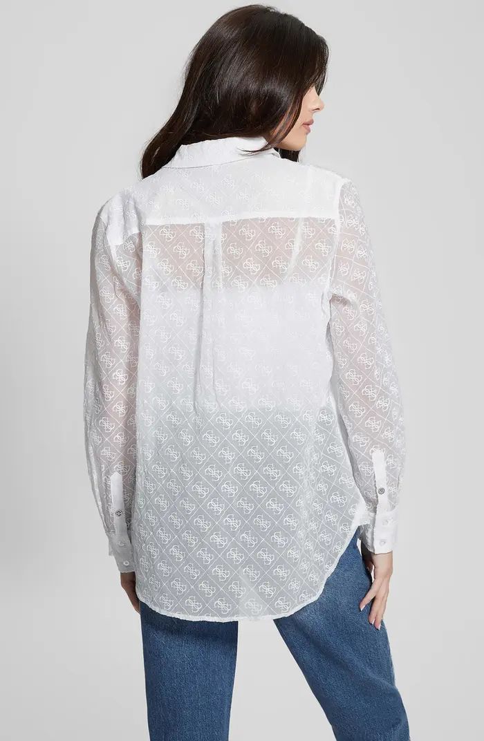 Logo Embroidery Sheer Button-Up Shirt | Nordstrom