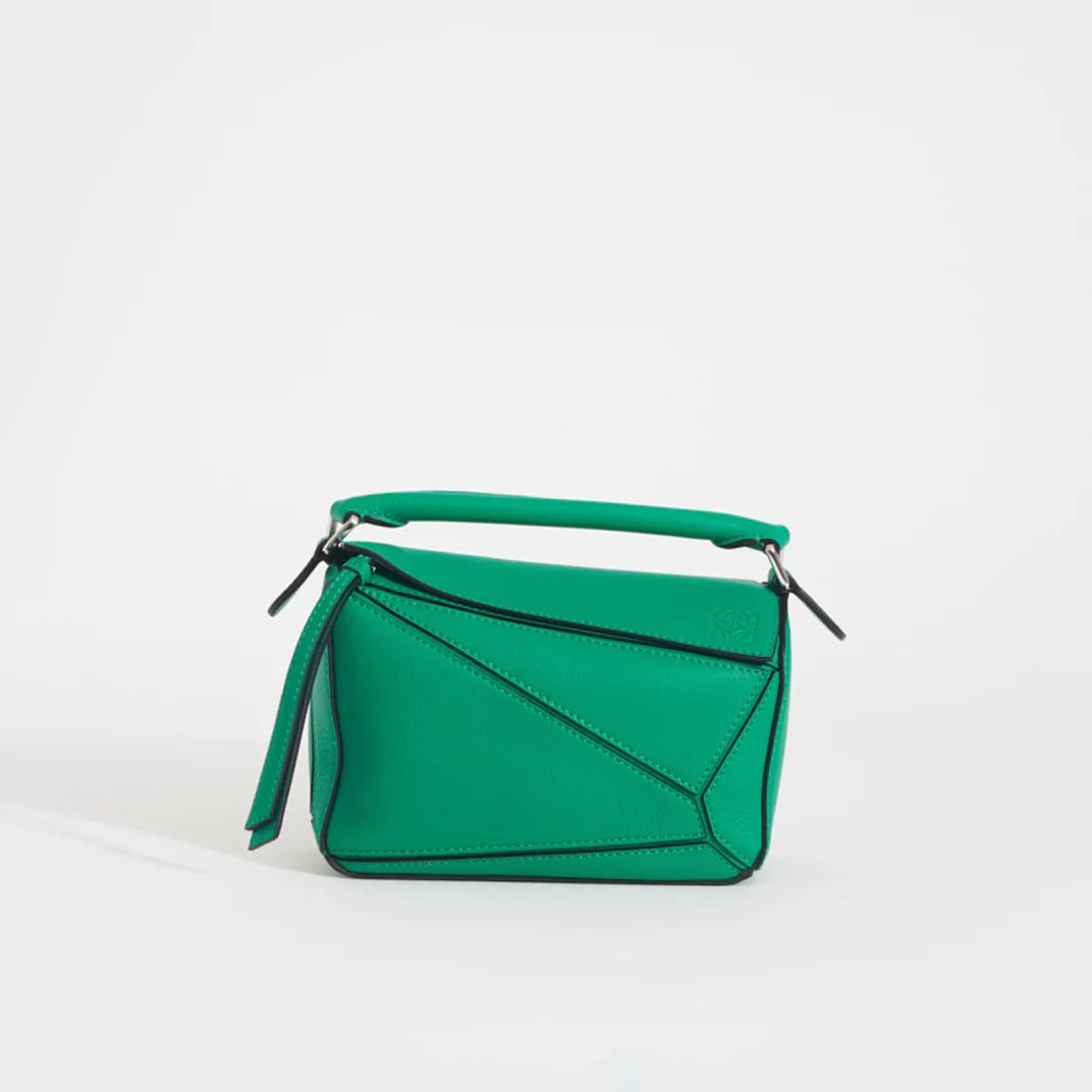 LOEWE Puzzle Mini Leather Shoulder Bag in Jungle Green | COCOON