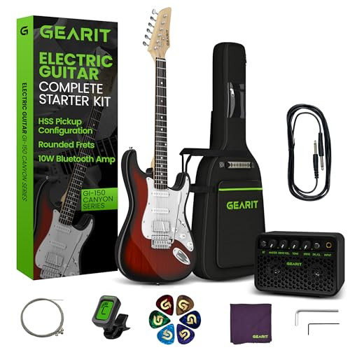 GEARit 39 Inch Full Size Canyon Series Electric Guitar Kit Bundle w/Amplifier, HSS Pickup with Coil Split,Starter Kit with Tuner, Gig Bag, and Guitar Strap, Cable, Picks, Strings, Redburst | Amazon (US)