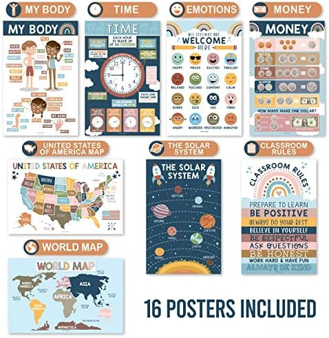 16 Boho Kids Educational Posters For Toddlers - Teacher Posters For Classroom Posters Elementary,... | Amazon (US)