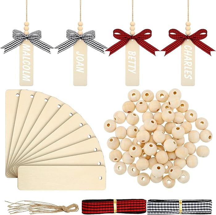 Yookeer 112 Pcs Wooden Christmas Stocking Tags Kit - Blank Unfinished Name Tags for Stockings wit... | Amazon (US)