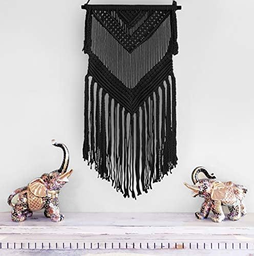 Black Macrame Wall Hanging Woven Decor - 16 x 36 Inches Woven Wall Hanging Modern Bohemian Tapest... | Amazon (US)