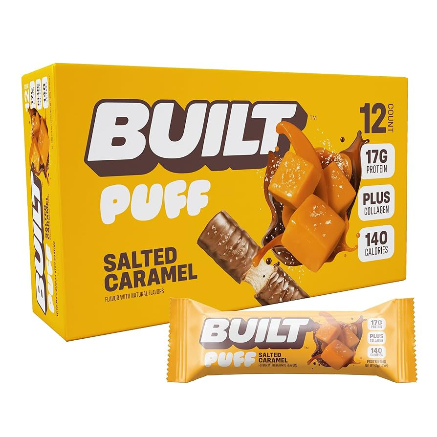 Built Bar, Puff Protein Bars, Salted Caramel Puff, 17g Protein Snacks, On-The-Go Bars, Only 140 C... | Amazon (US)