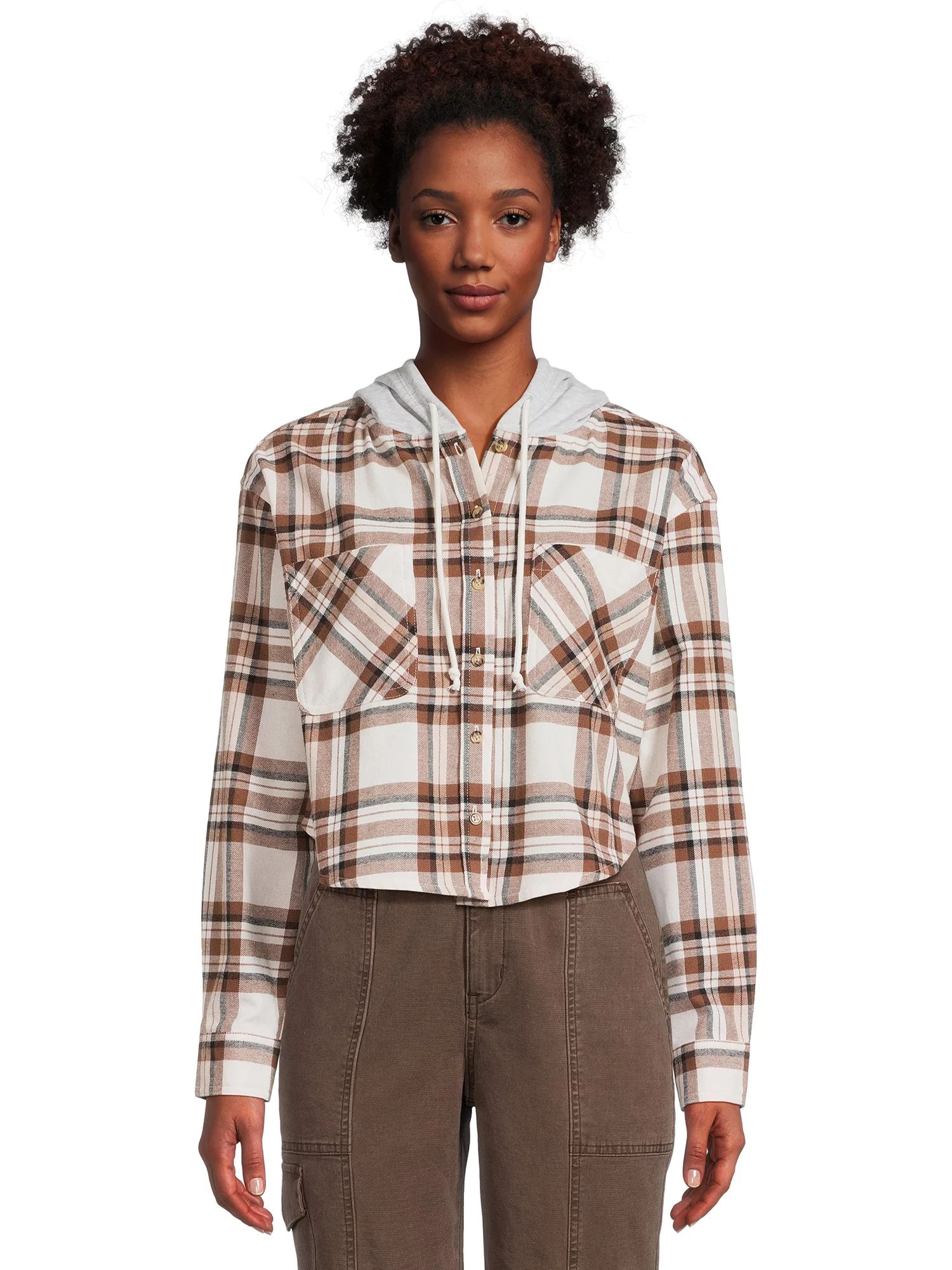 No Boundaries Juniors Hooded Flannel Shirt | Walmart (US)