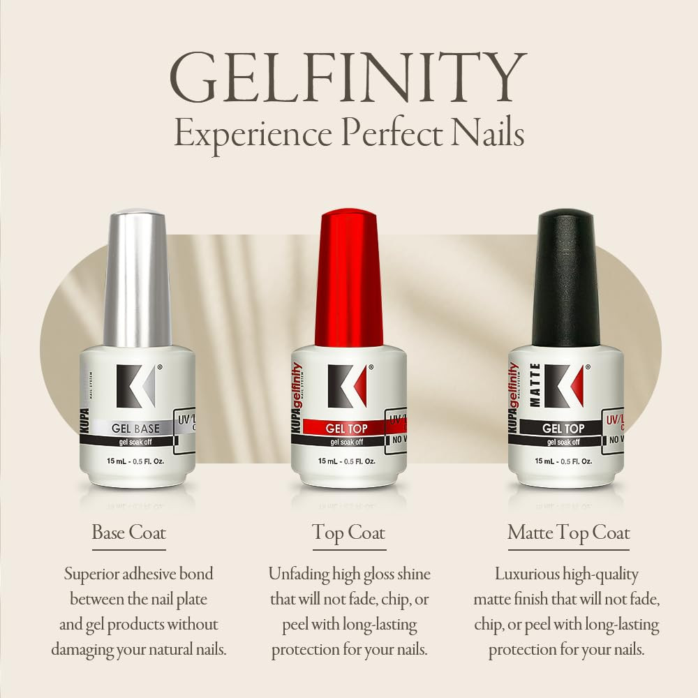 KUPA GelFinity - Soak Off Gel - Base & Top Coat Glossy Finish (No-Wipe) 0.5 Fl Oz | Amazon (US)