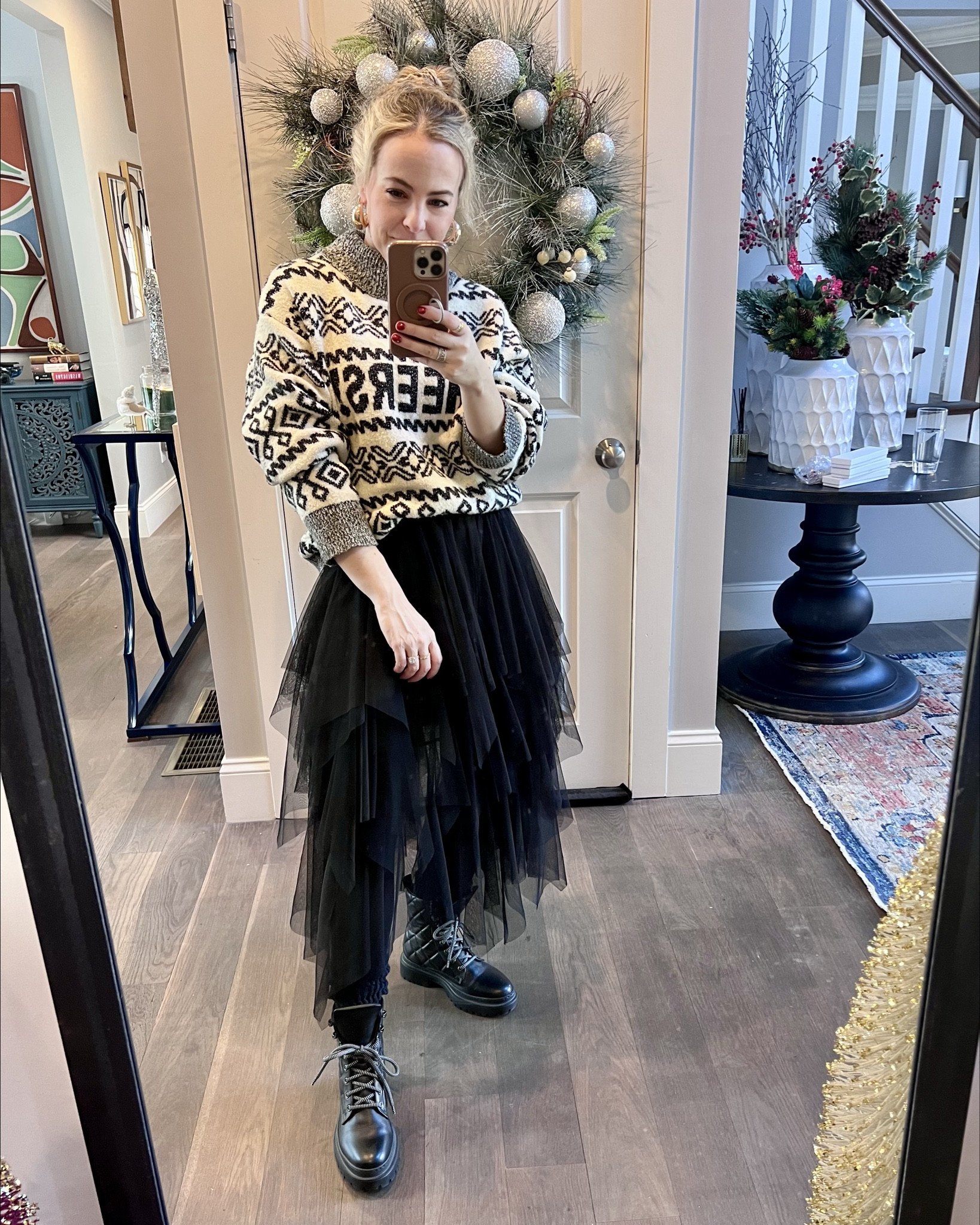 Merry Christmas! Punk princess festive vibes for the holiday 

Sweater is past season from Target and boots are old m. gemi.

#LTKOver40 #LTKSeasonal