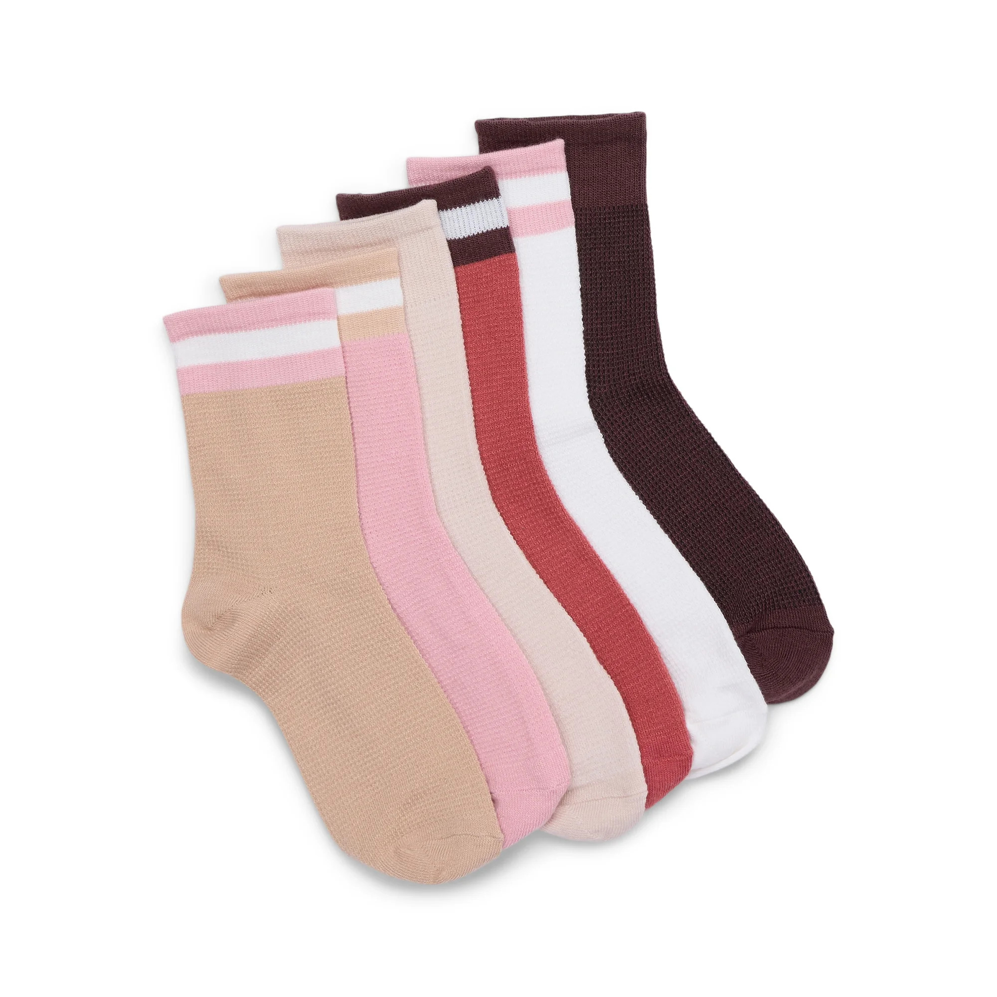 No Boundaries Fashion Waffle Mid-Crew Socks, 6-Pack, Women's, Shoe Sizes 4-10 | Walmart (US)