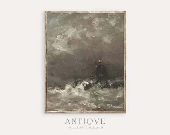 Moody Lighthouse Painting  Dark Academia  Printable Download - Etsy | Etsy (US)