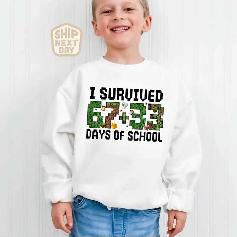 I Survived 67+33 Days of School Shirt, Pixel Block 100 Days of School Tee, Gamer School Sweatshir... | Etsy (US)