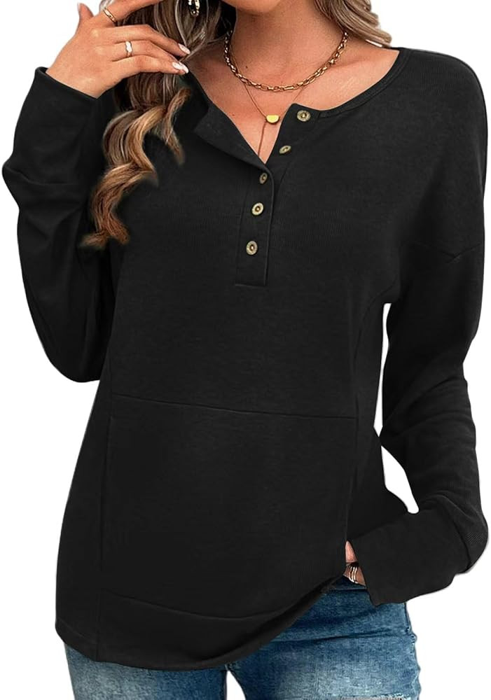 CiCiBird Women Casual Long Sleeve Henley Tops Fall Crewneck Button Pullover Ribbed Knit Tunic Shi... | Amazon (US)