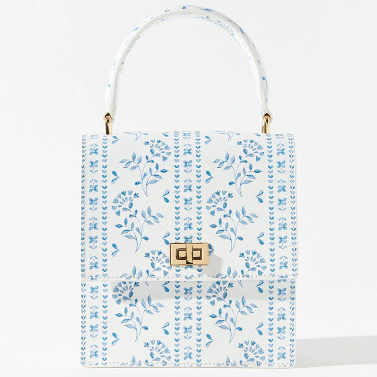 Mini Lady Bag Saffiano - Blue Floral Stripe | Dondolo