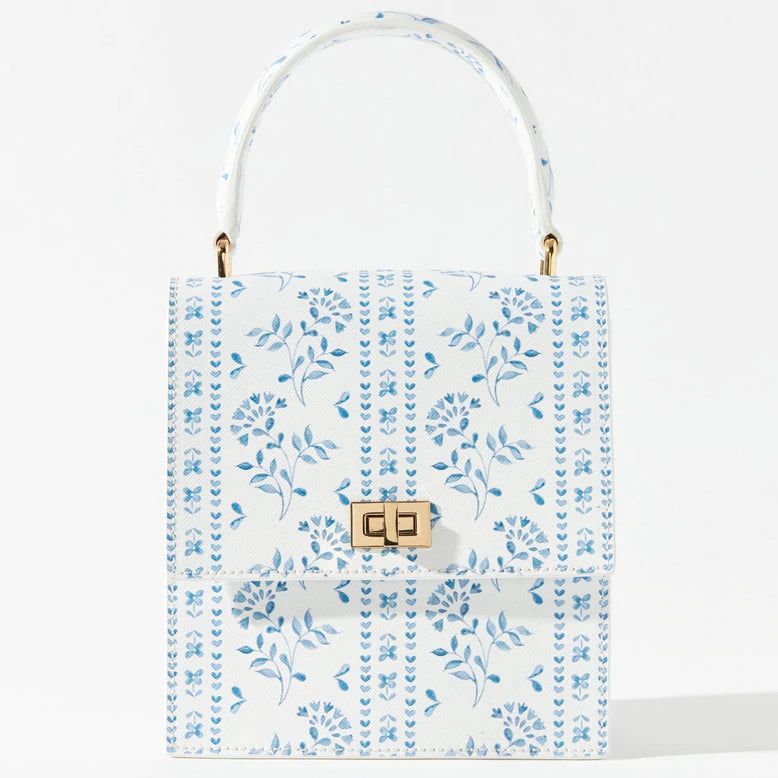 Mini Lady Bag Saffiano - Blue Floral Stripe | Dondolo
