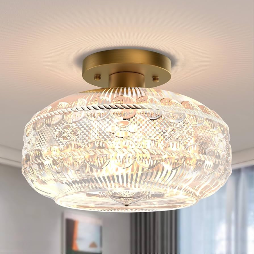 11" Large Semi Flush Mount Ceiling Light Fixture,Gold Globe Glass Light Fixtures Ceiling Mount,Vi... | Amazon (CA)