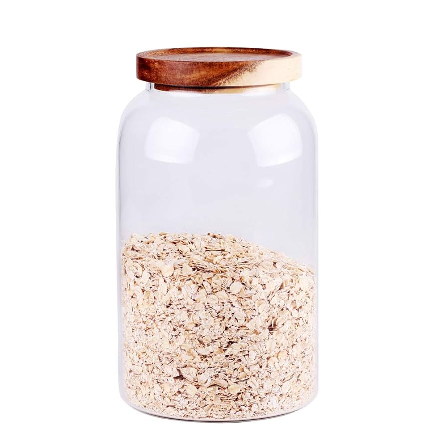 Large Glass Food Canisters, 93 FL OZ(2750ml) Kitchen Serving Stoarge Container with Airtight Wood... | Amazon (US)