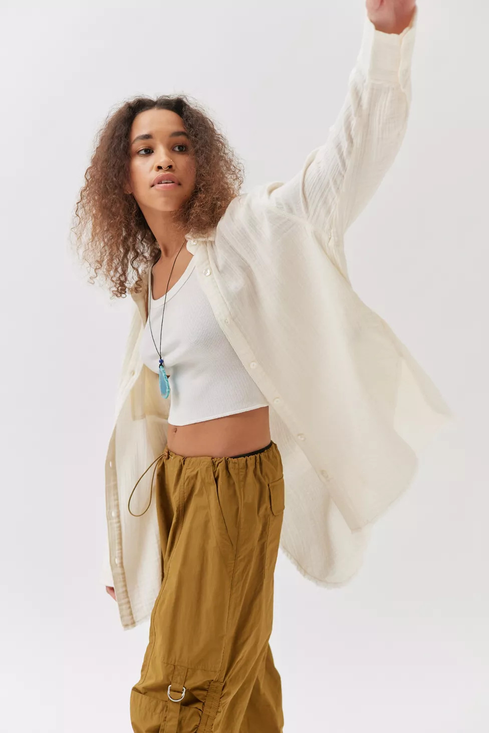 UO Lucy Textured Button-Down Shirt | Urban Outfitters (US and RoW)