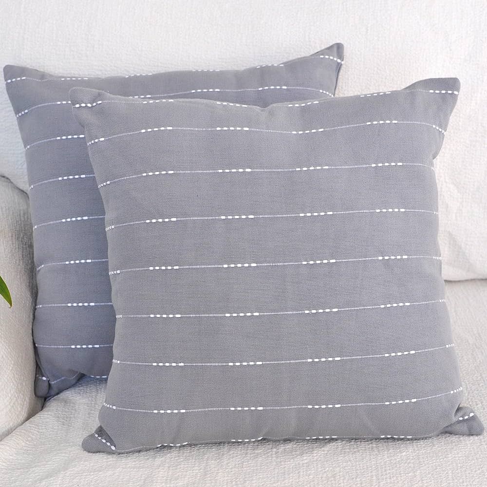 Minimalist Throw Pillow Covers Grey 18 x18 inches Modern Decorative Cotton/Woven Stripes Pattern ... | Amazon (US)