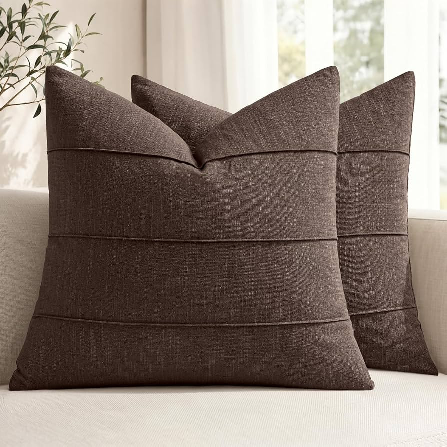 MIULEE Fall Decorative Linen Throw Pillow Covers 20x20 Brown Striped | Amazon (US)
