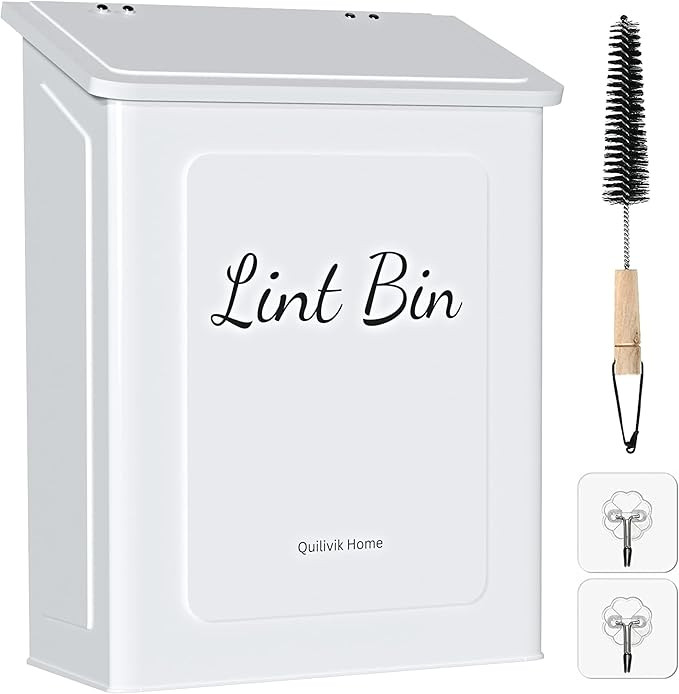QUILIVIK Metal Magnetic Lint Bin for Laundry Room Decor with Long Brush & Hooks - Wall Mount Lint... | Amazon (US)