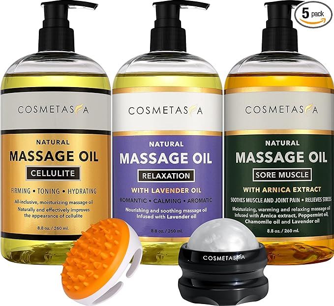 Cellulite, Sore Muscle & Lavender Relaxation Massage Oils with Roller Massage Ball and Massager M... | Amazon (US)