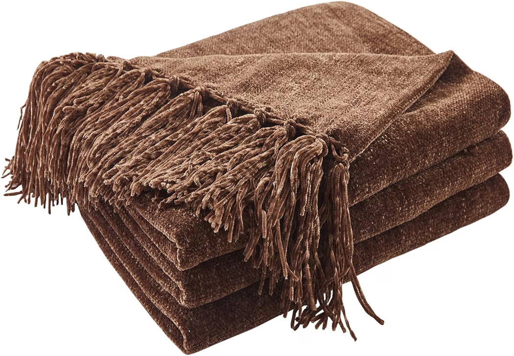 CozeCube Chenille Throw Blanket for Couch, Cozy Plush Fuzzy Decorative Dark Brown Blanket with Fr... | Amazon (US)