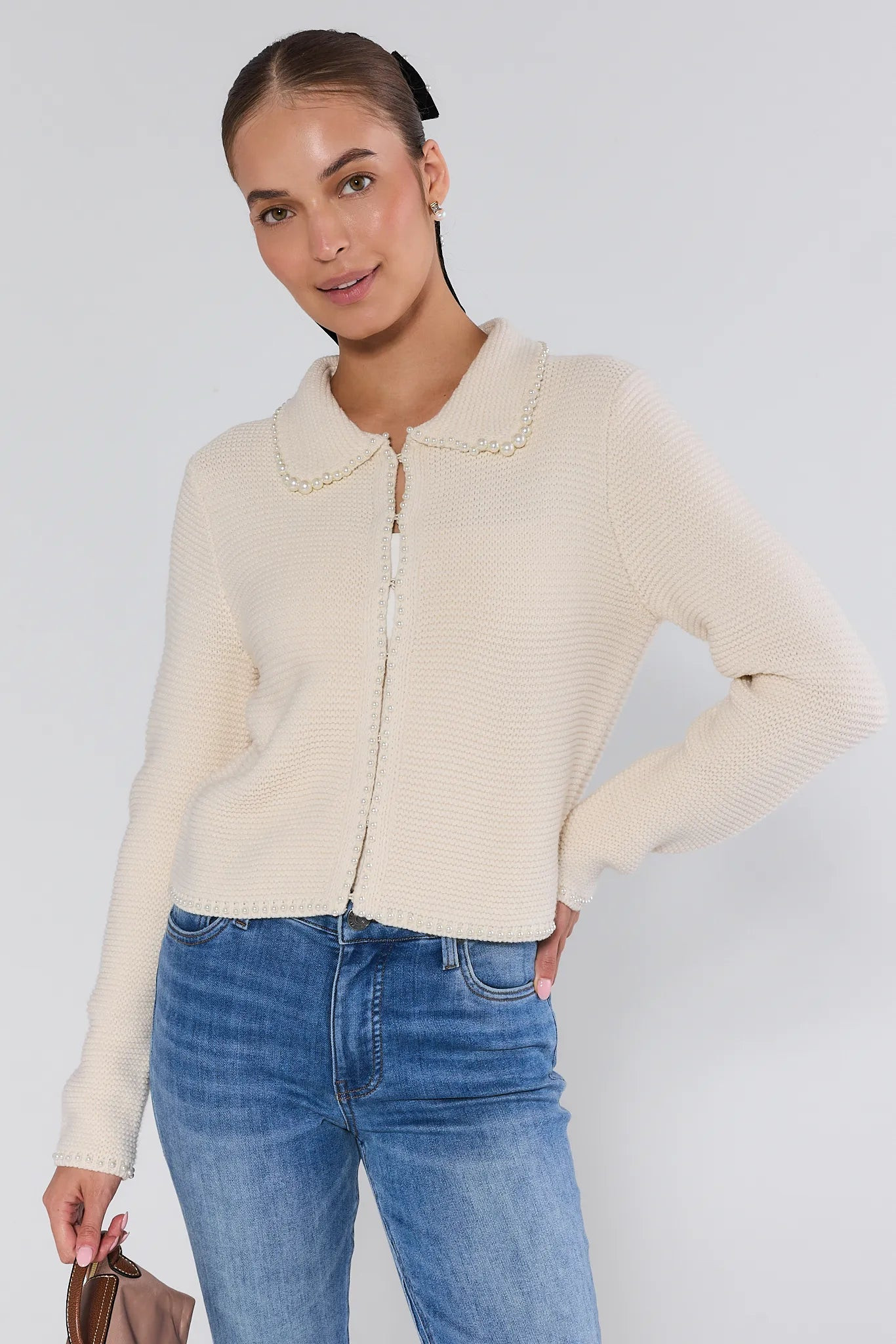 Teagan Knit Pearl Collar Cardigan | Avara