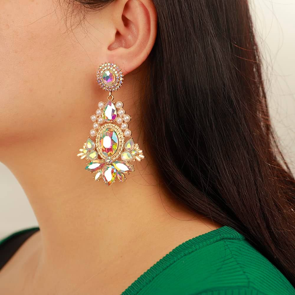 Jumwrit Rhinestone Cluster Earrings Wedding Chandelier Leaf Teardrop Earrings Boho Vintage Pearl ... | Amazon (US)