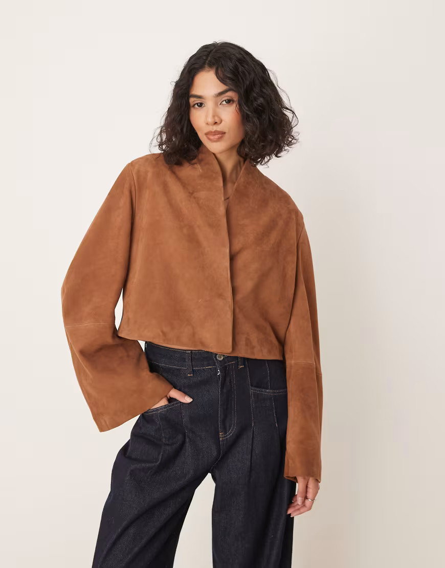 ASOS DESIGN suede cropped blazer in tan-Brown | ASOS (Global)