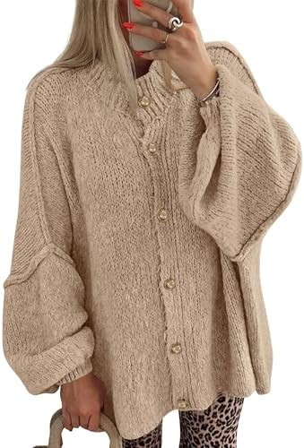 BTFBM Cardigan Sweaters for Women 2026 Fall Clothes Lantern Long Sleeve Button Open Front Chunky ... | Amazon (US)