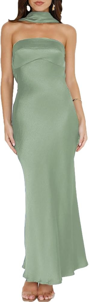 Strapless Tube Top Backless Halter Neck Formal Maxi Dress Party Dresses | Amazon (US)