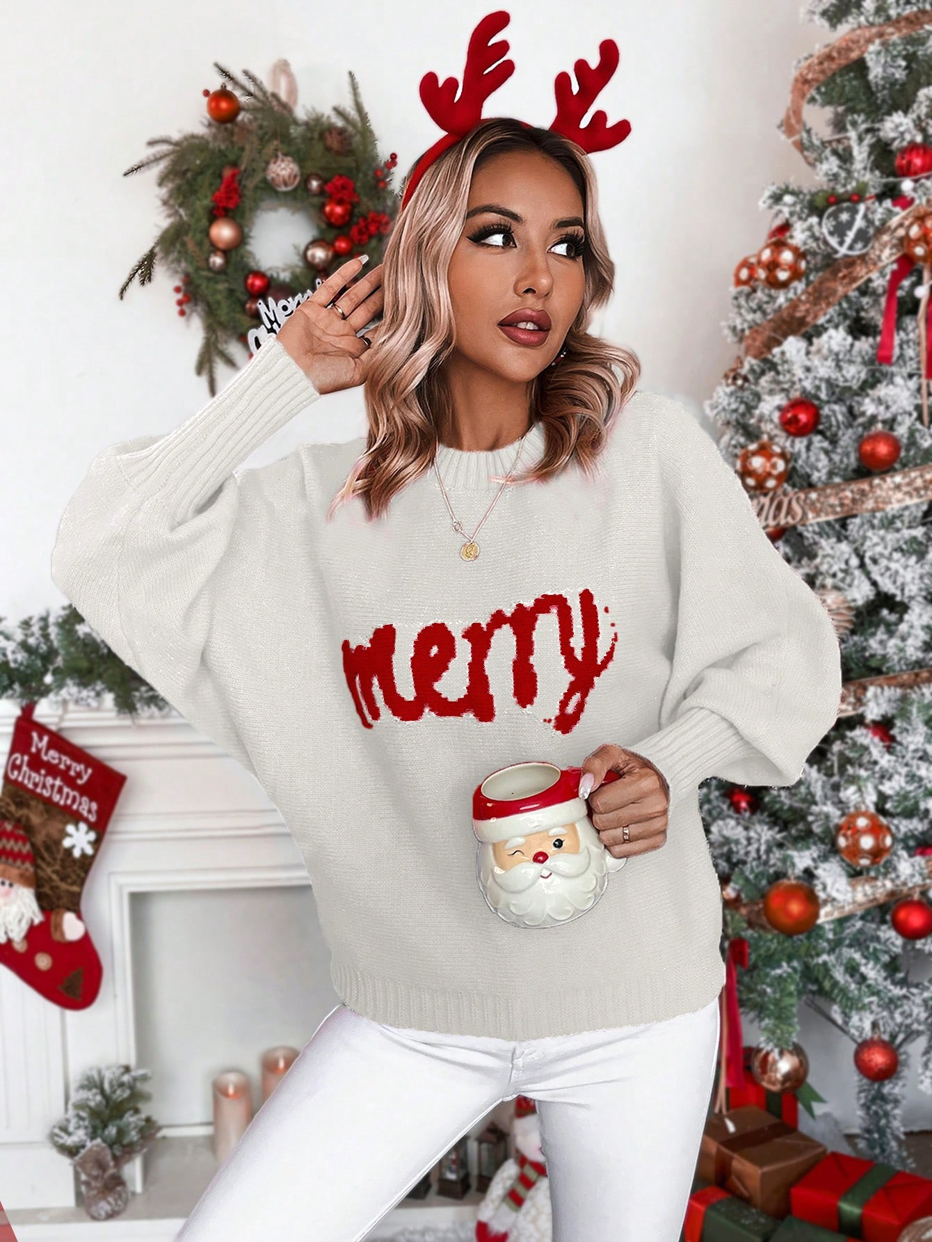 SHEIN LUNE Letter Pattern Lantern Sleeve Sweater | SHEIN