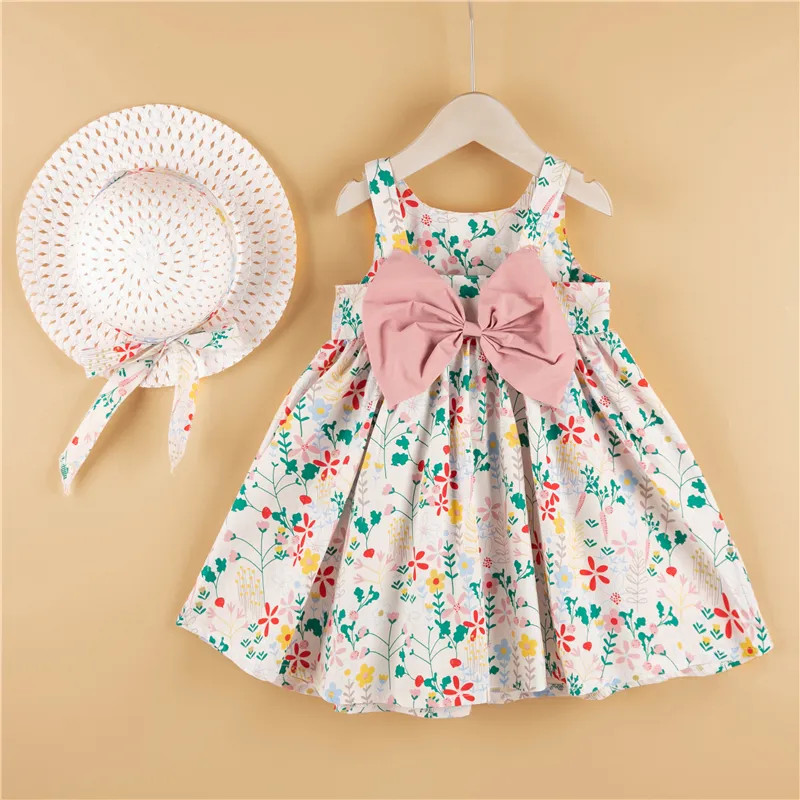 2-piece Baby / Toddler Girl Pretty Floral Print Bowknot Dress and Hat Set | PatPat