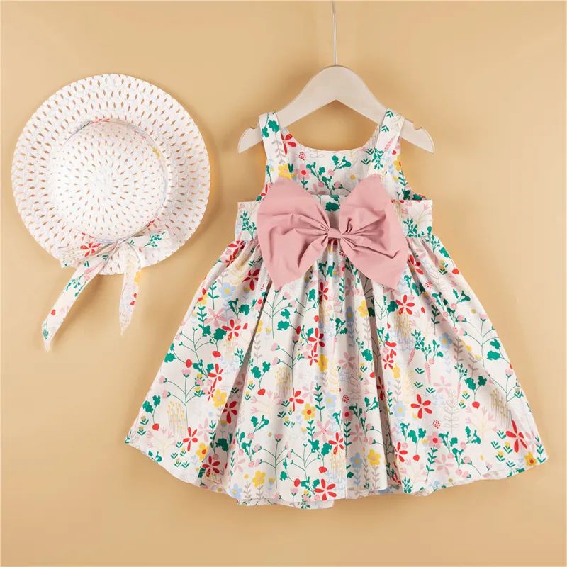 2-piece Baby / Toddler Girl Pretty Floral Print Bowknot Dress and Hat Set | PatPat