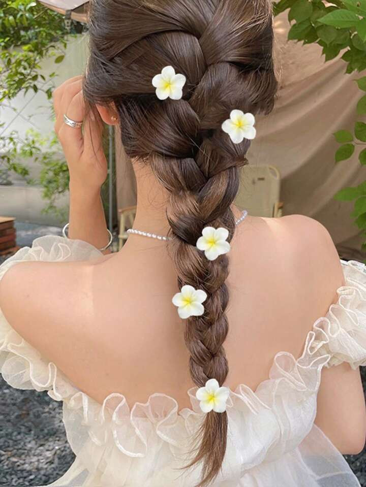 5pcs White Eggplant Flower Hairpins, Sweet And Fashionable | SHEIN
