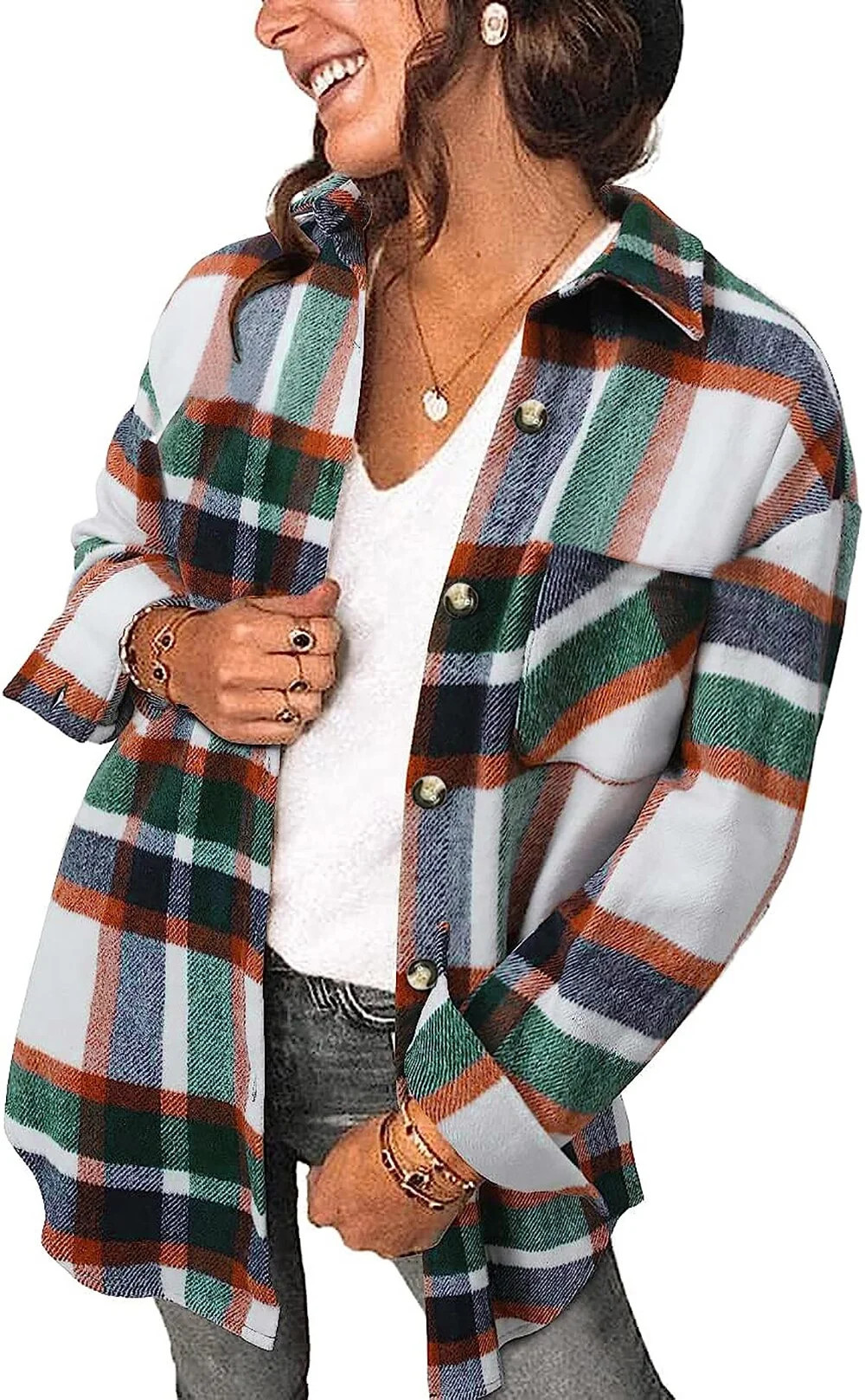 Fantaslook Womens Plaid Shirts Flannel Shacket Jacket Long Sleeve Button Down Boyfriend Shirt Coa... | Walmart (US)