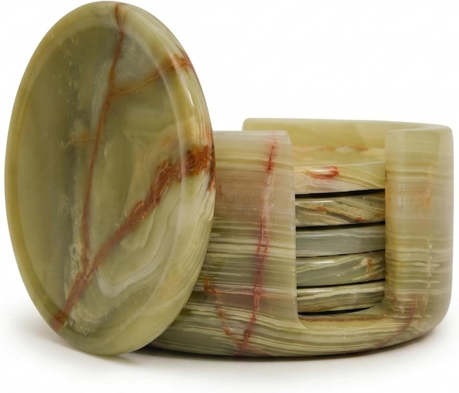 Green Onyx Marble Coasters Set of 6 with Holder, 3.5 Inch Round Drink Coasters for Tabletop and C... | Amazon (US)