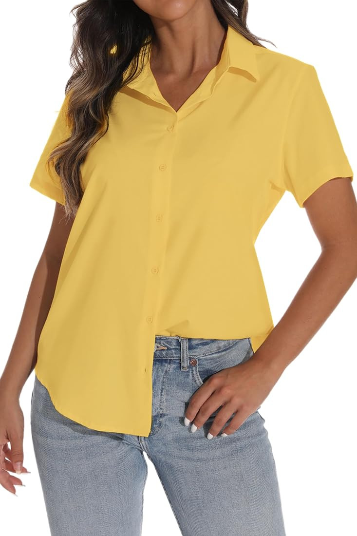 GUANYY Women's Short Sleeve Button Down Shirt Womens Shirts Dressy Casual Business Work Blouses V... | Amazon (US)