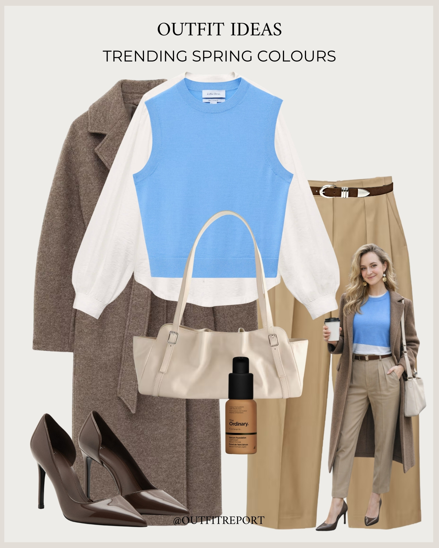 Spring outfit beige trousers blue vest and brown heels 

#LTKspring #LTKjeans #LTKbag