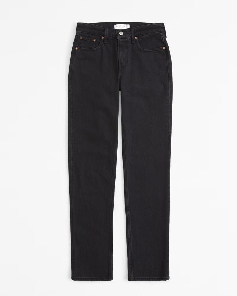 Abercrombie & Fitch Women's Curve Love Mid Rise 90s Straight Jean in Black - Size 30 SHORT | Abercrombie & Fitch (US)