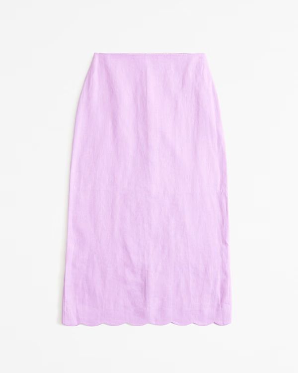Women's Premium Linen Scallop-Hem Midi Skirt | Women's Bottoms | Abercrombie.com | Abercrombie & Fitch (US)